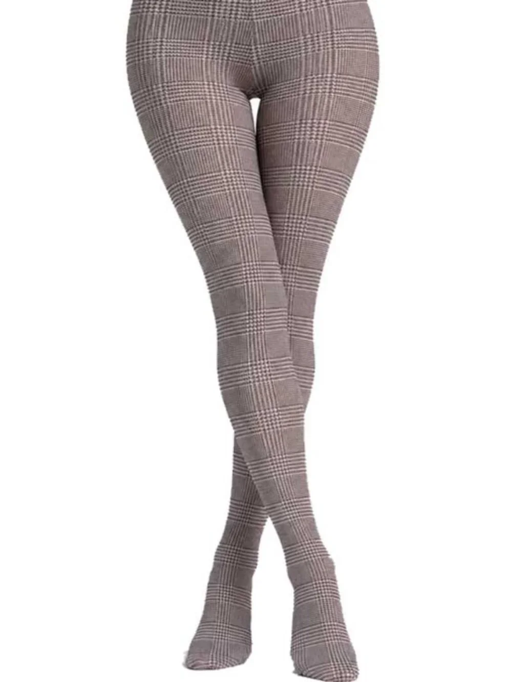 Gray Check Printed Tights For Women